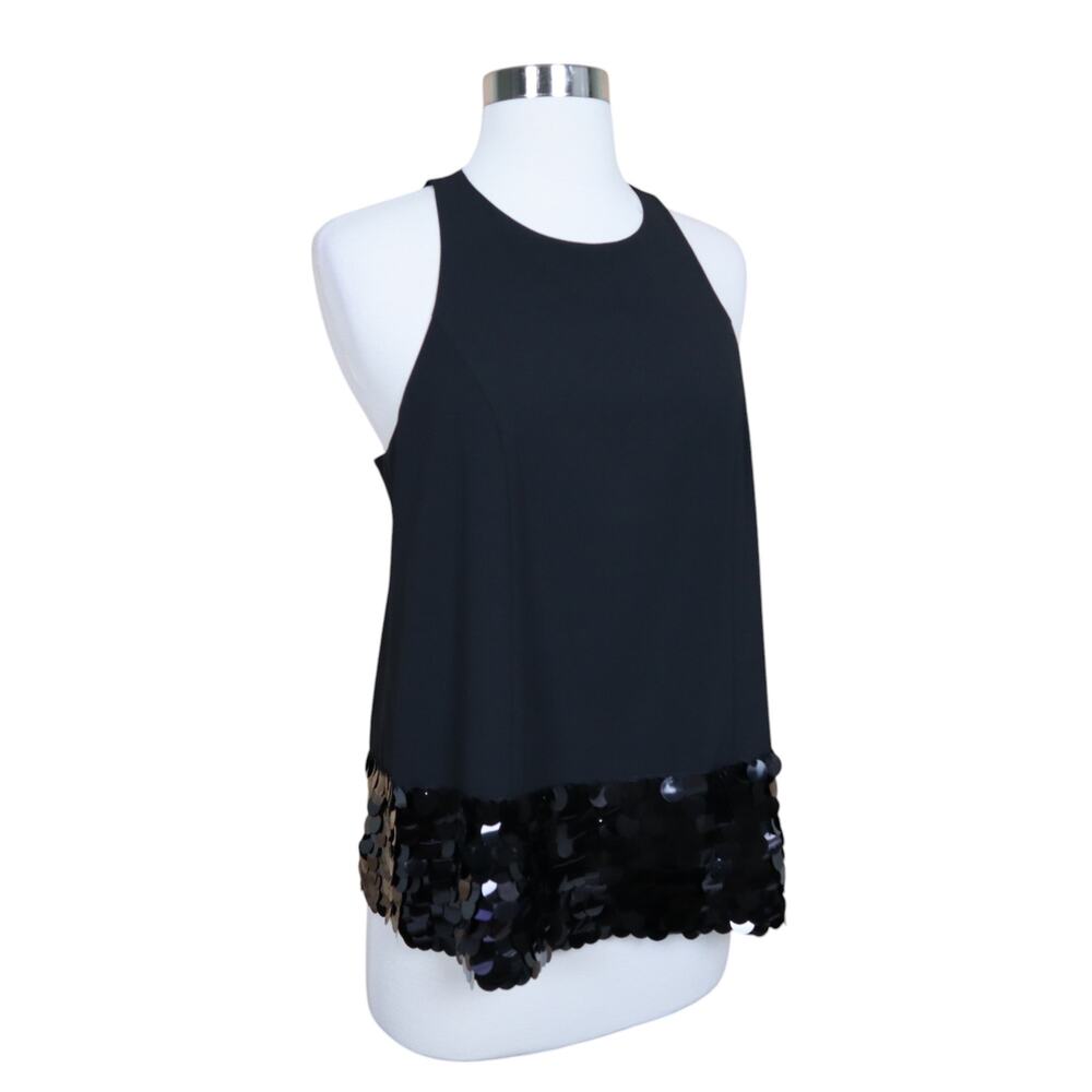 Crosby By Mollie Burch Womens Sequin Trim Tank Blouse Size Small Black Party Zip